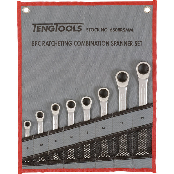 Teng 8pc Ratchet Flat Type Metric Spanner Set 8-19mm