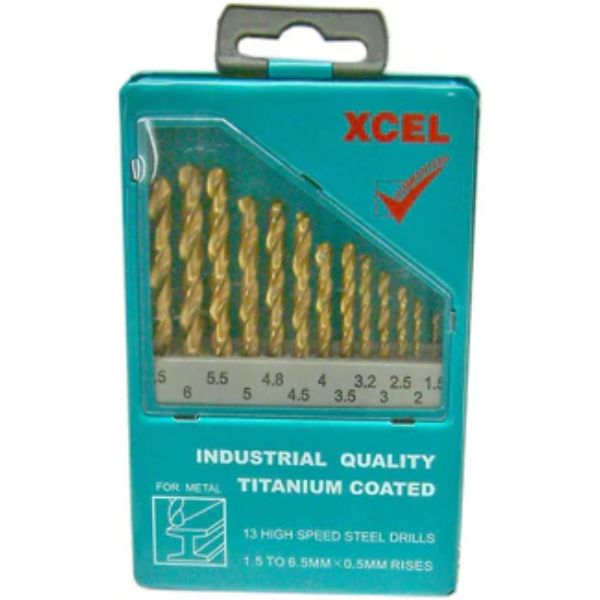 Drill Set Titanium Xcel 13-Pce Steel Case Steel Case Set