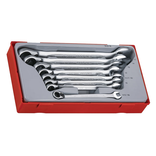 Teng 8pc Rev Ratchet Comb. Spanner Set 8-19mm - TC-Tray