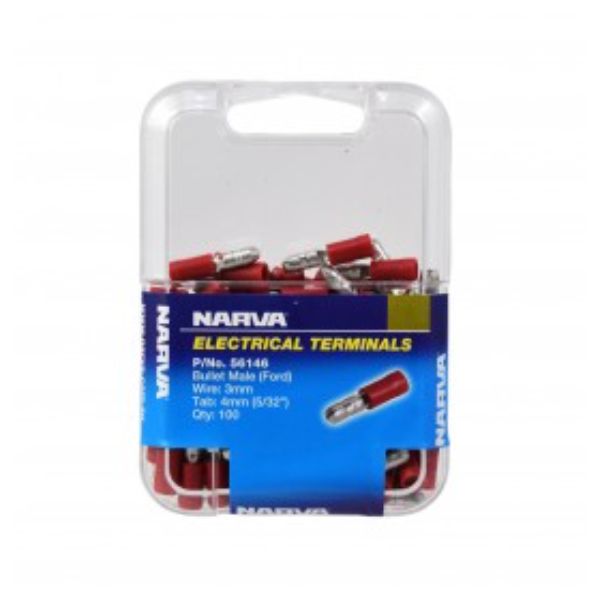 NARVA MALE BULLET TERMINAL RED 4mm PK100