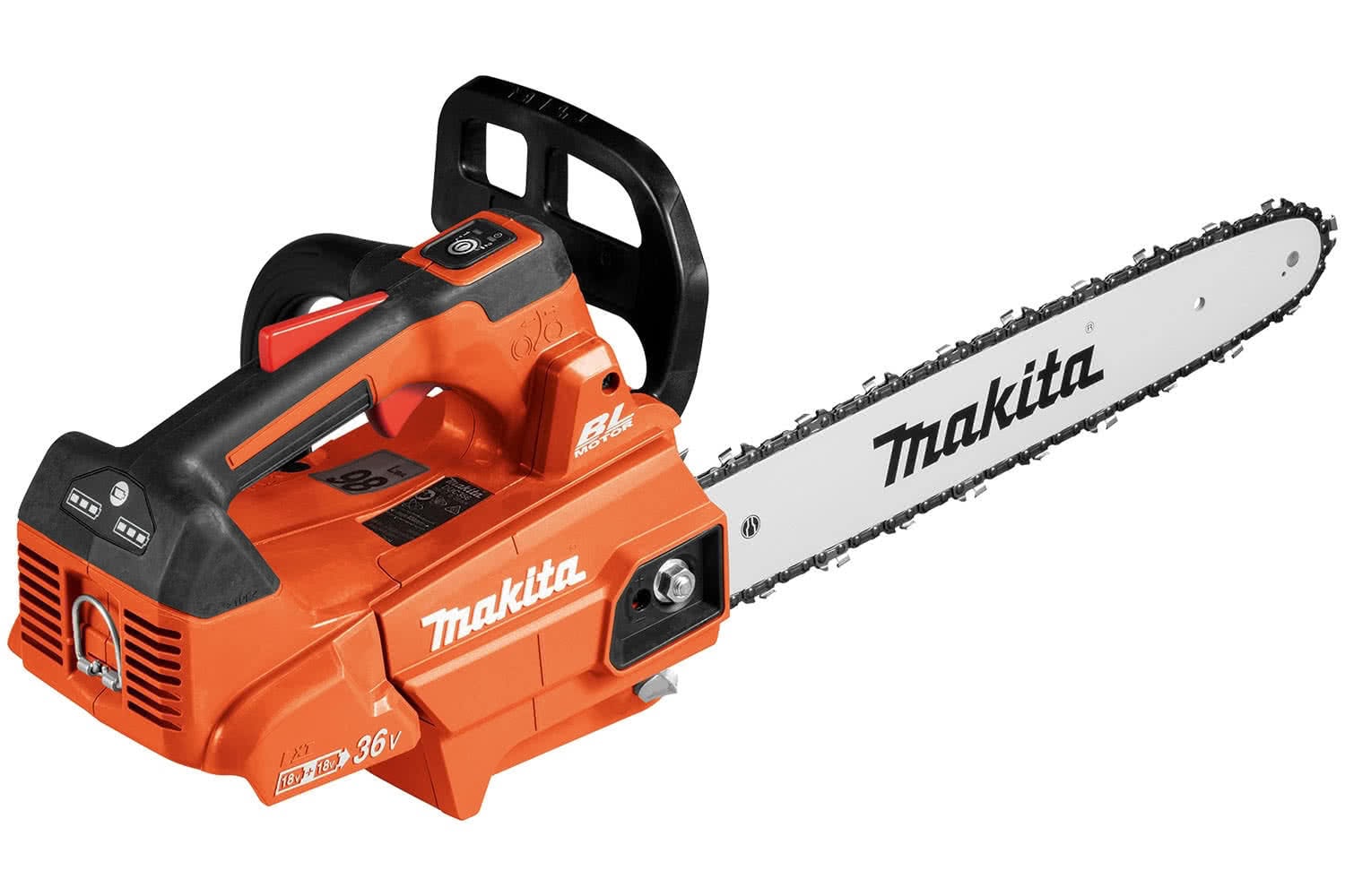 18Vx2 36V LXT Brushless 14 in Top Handle Chain Saw, Makita Orange