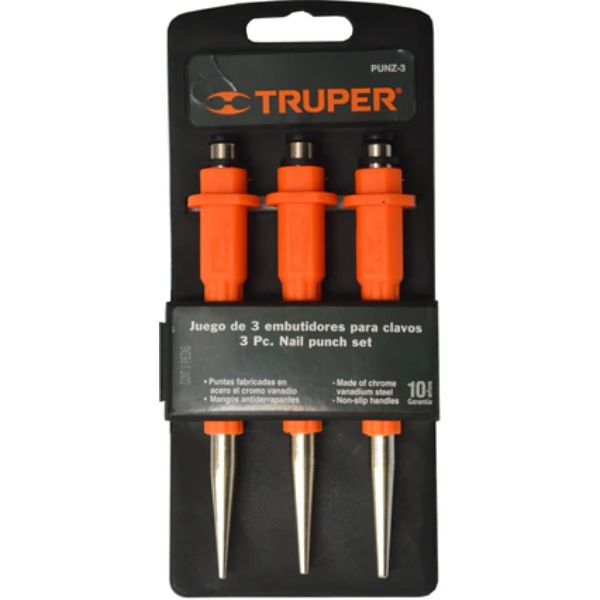 Nail Punch Set Truper 3Pce With Finger Protectors Ea