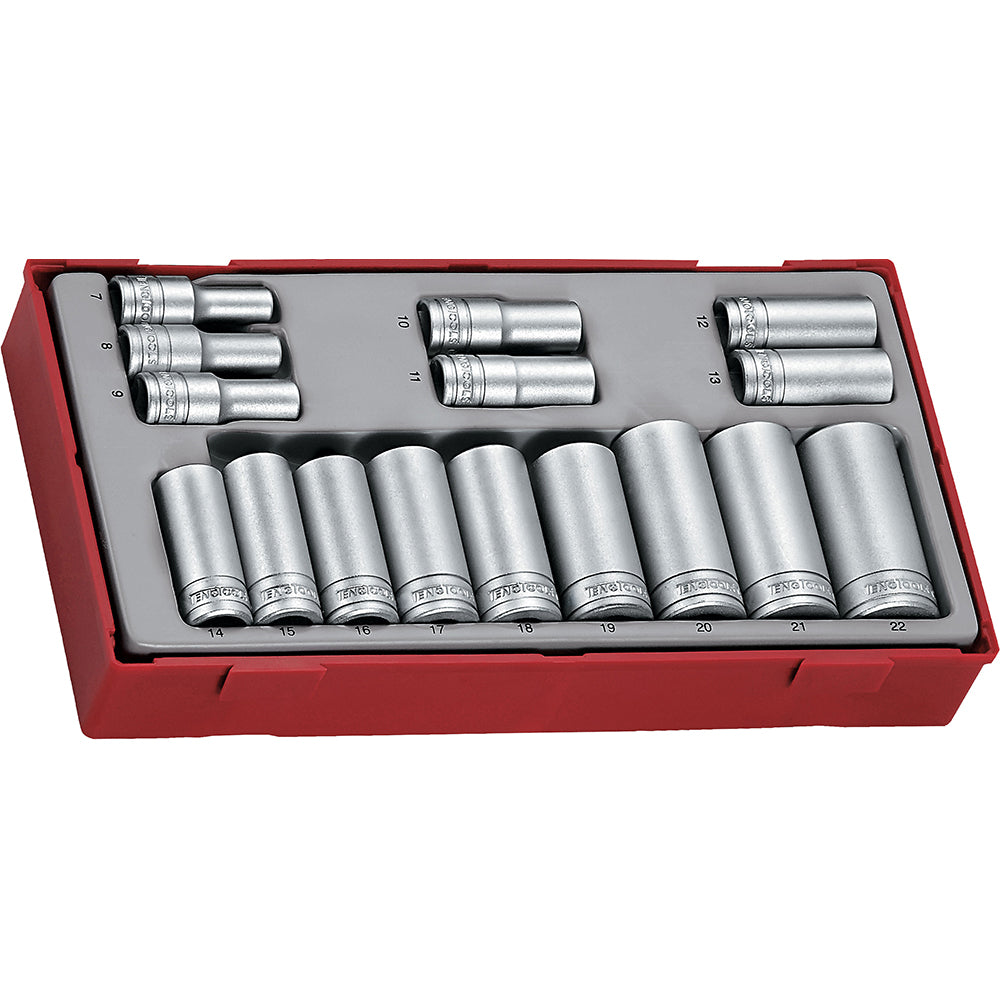 Teng 16pc 3/8in Dr. Deep Skt Set 7-22mm 12-pt - TC-Tray