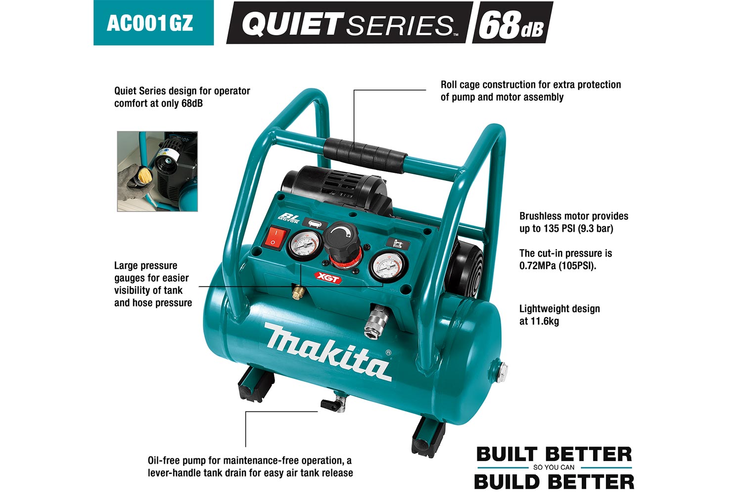 Makita 40Vmax XGT Brushless Air Compressor Skin only