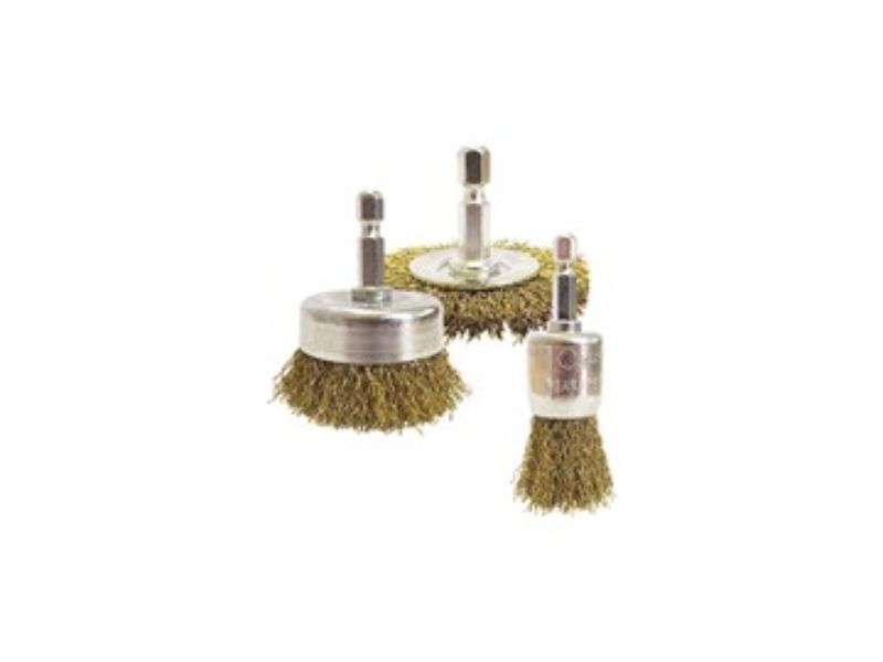 JOSCO Brush CR 3pce Kit 6.3 Hex Spindle Brass Coated Set