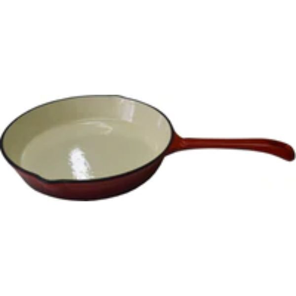 Cast Iron Frypan Enamel Red & White Round 250mm