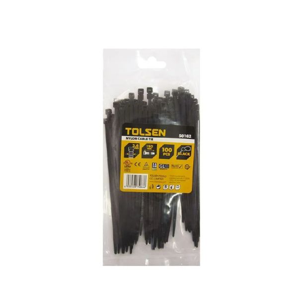 Tolsen Cable Tie 150mm x 3.6mm 100 Pack Black IP10