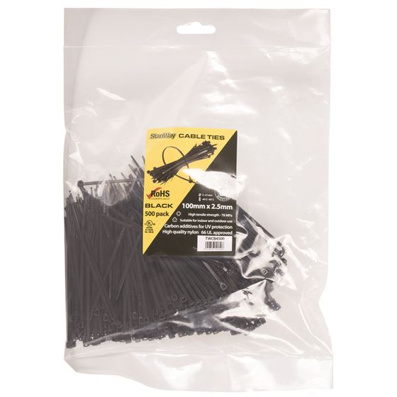 STANWAY #100mm x 2.5mm UV BLACK CABLE TIE - 500pk