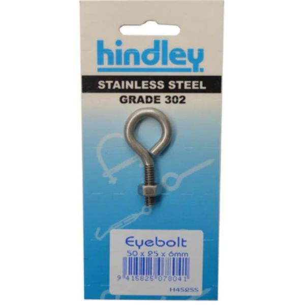 Stainless Eyebolt 50 X 25 X 6mm Carded Hindley 50X25X6mm Carded