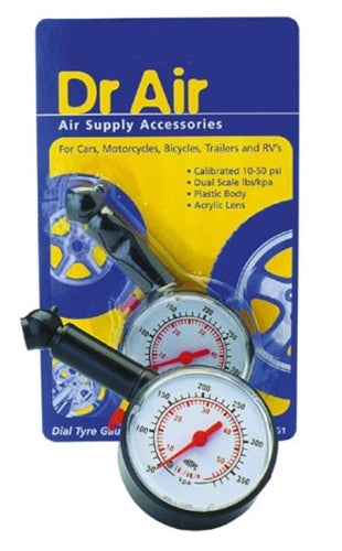 DR AIR DIAL TYRE GAUGE PLASTIC 50PSI