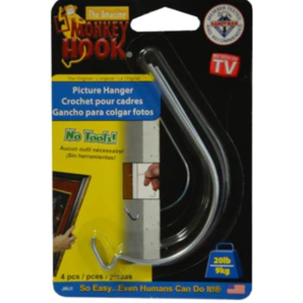 Monkey Hook Picture Hanger -4- 20Lbneeds No Tools Pak