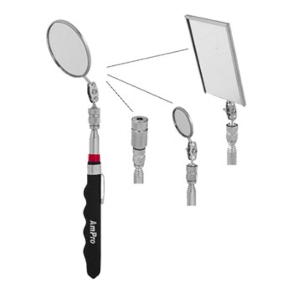 Ampro 4 in 1 Telescopic Mirrors and Lighted Magnetic Pick Up Tool Combination Set