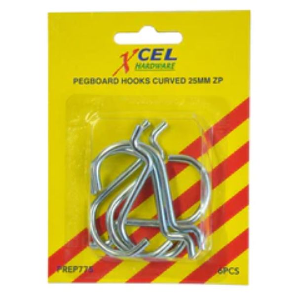 Pegboard Hooks Curved 6Pce #18110 25mm Xcel