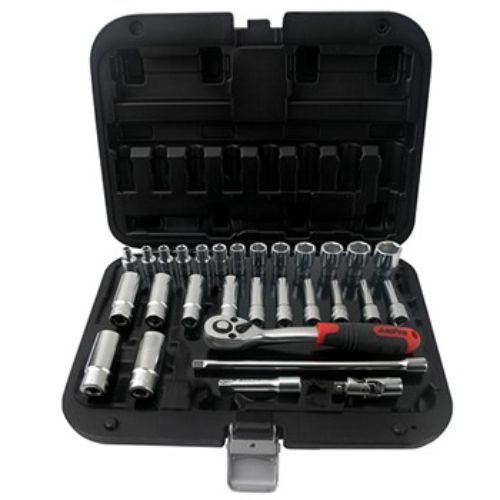 AmPro Socket Set 1/4IN Dr Std and Deep 4 -14mm 6pt 29pc in Blowcase