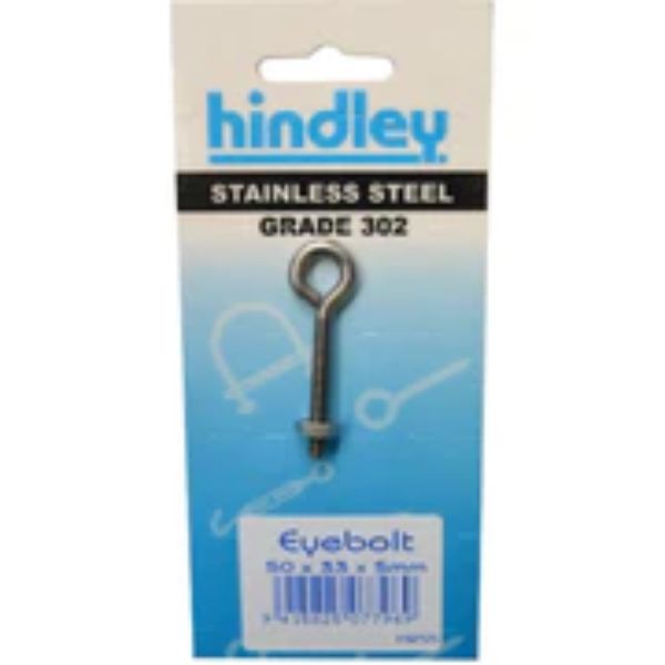 Stainless Eyebolt 50 X 33 X 5mm Carded Hindley 50X33X5mm Carded