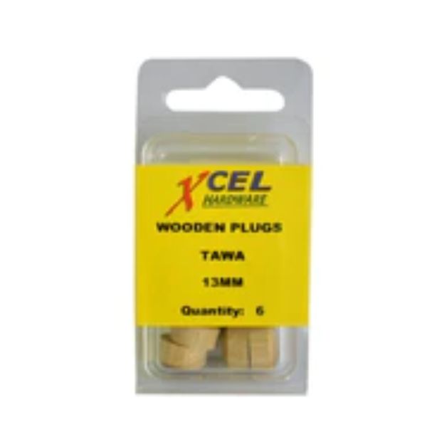 Wooden Plug Buttons Tawa 13mm 6/Pack