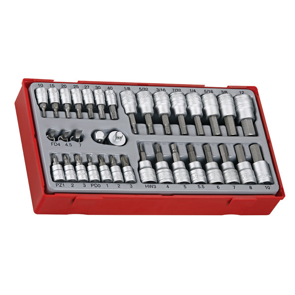 Teng 35pc 1/4 & 3/8in Dr. Bits Socket Set - TC-Tray