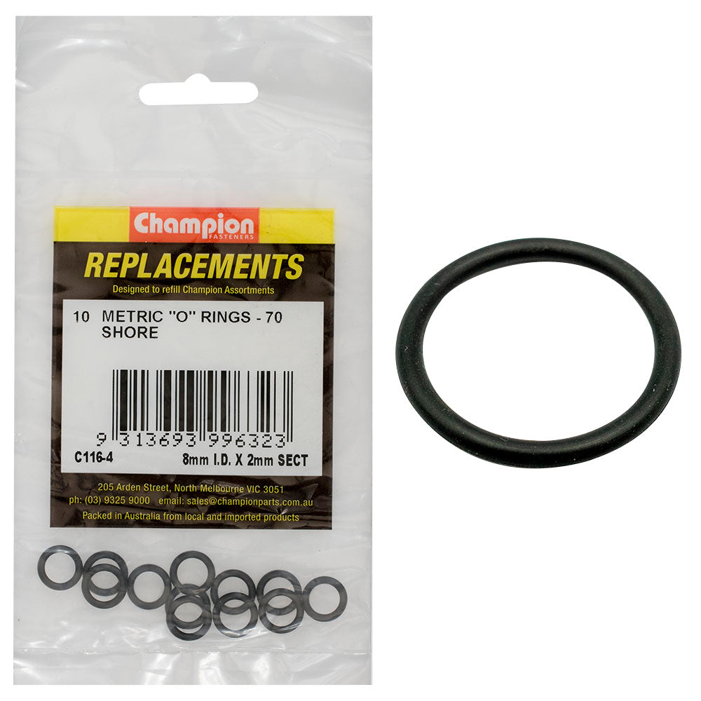 Champion 8mm I.D. X 2mm Metric O-Ring -10Pk