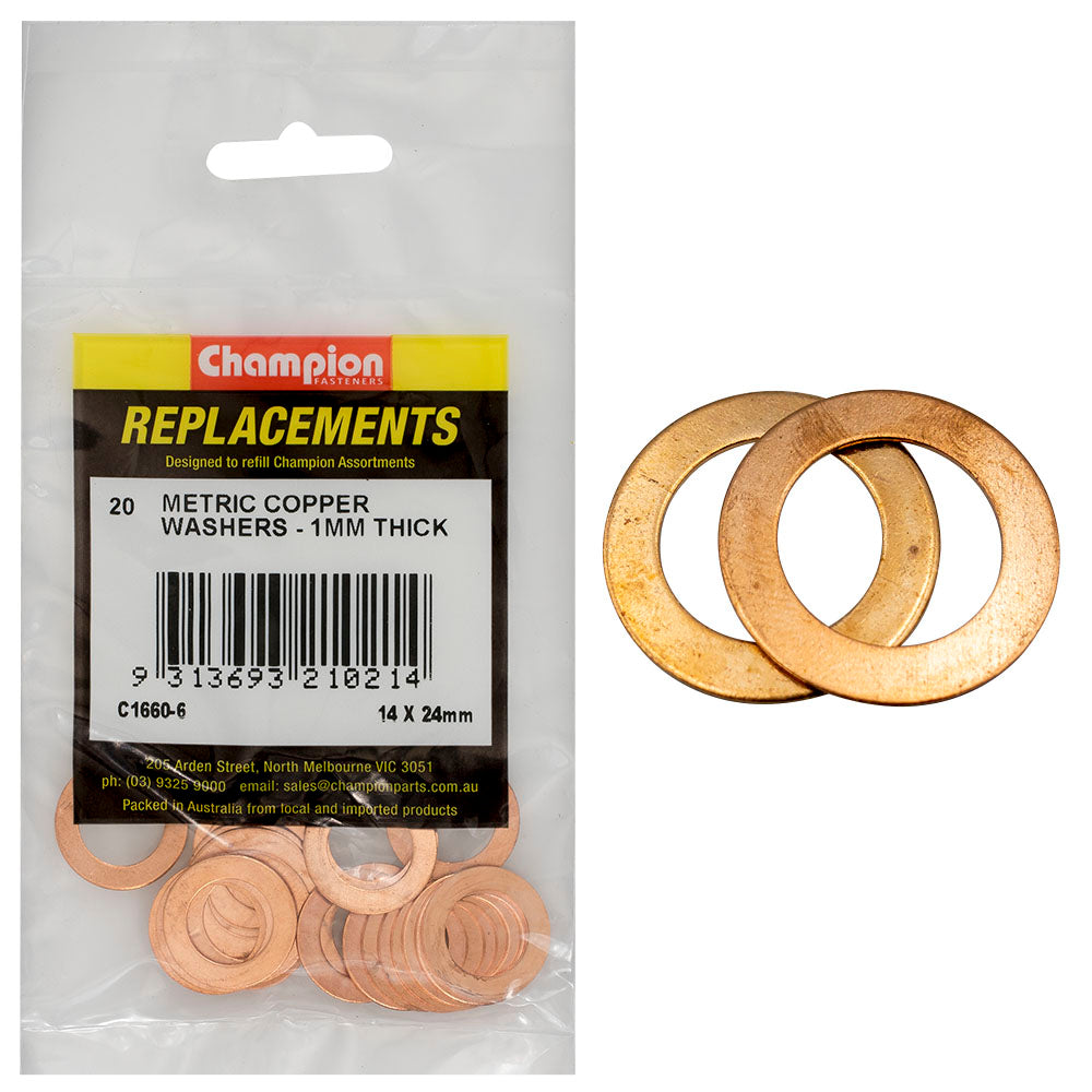 Champion M14 X 24mm X 1.0mm Copper Washer -20Pk