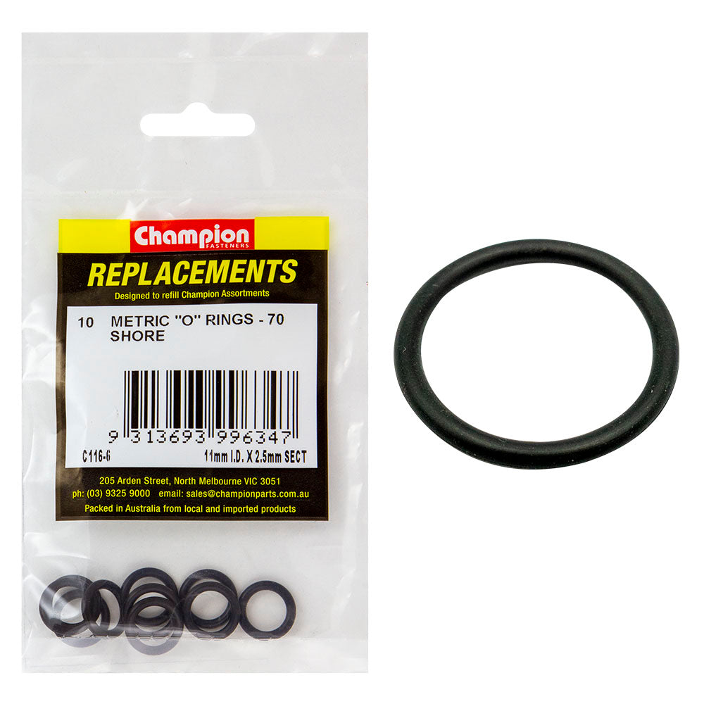 Champion 11mm I.D. X 2.5mm Metric O-Ring -10Pk