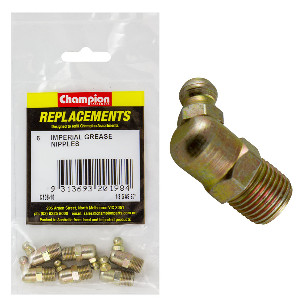 Champion 1/8in Bsp Gas 67.5-Deg. Grease Nipple -6Pk