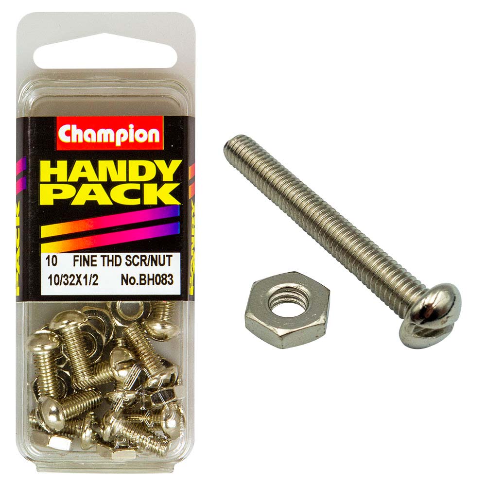 Champion 10/32in X 1/2in Fine Set Screw & Nut Pack of 10