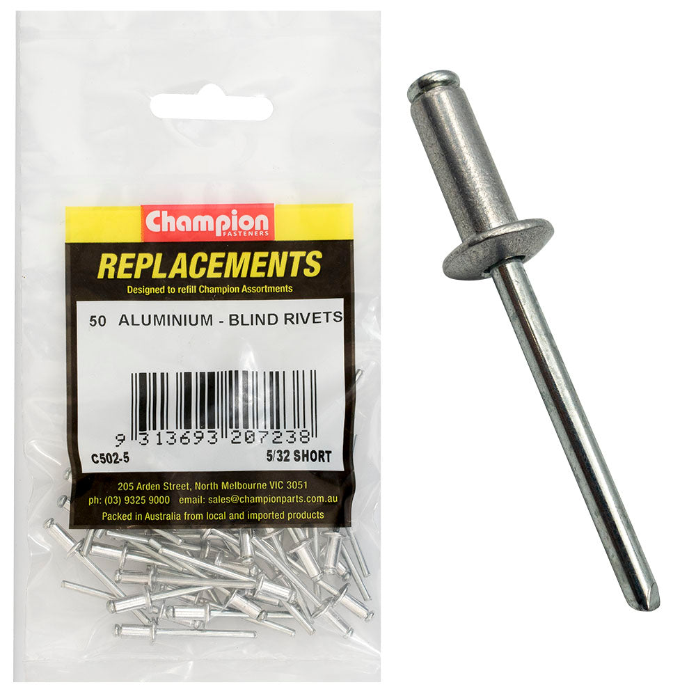 Champion 5/32in X 0.290in 7.36mm Short Blind Rivets -50Pk