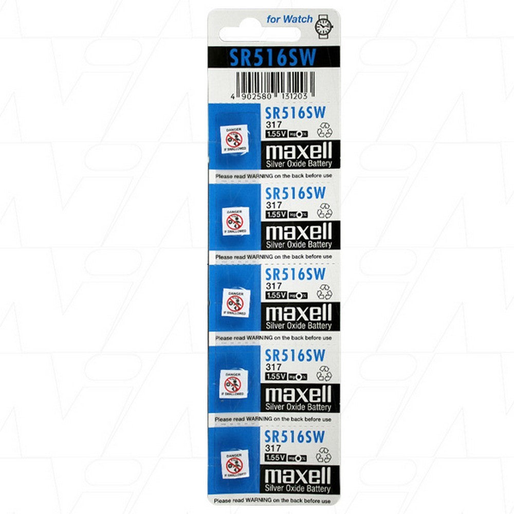 Maxell Silver Oxide Sr516Sw Watch Battery Button Cell 5 Pack