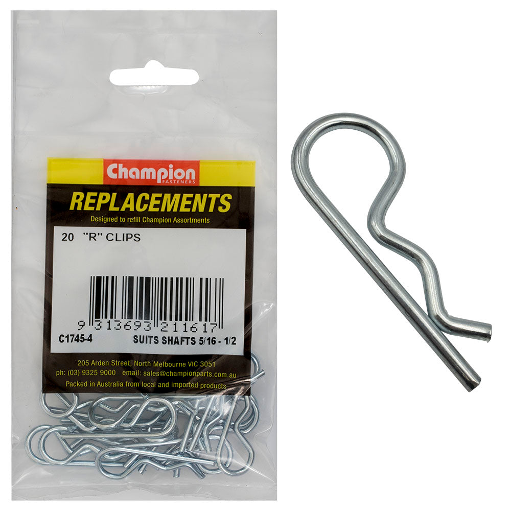 Champion R-Clip To Suit 5/16in To 1/2in Shaft Dia. -20Pk