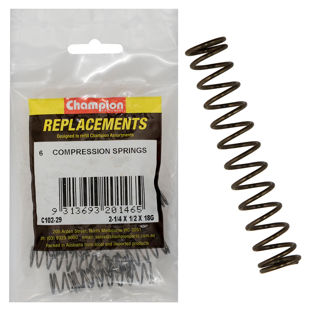 Champion 2-1/4 L X 1/2in O.D X 18G Compression Spring-6Pk