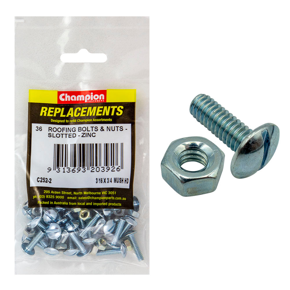 Champion 3/16 X 3/4in Unc Roofing Set Screw & Nut Zn-36Pk