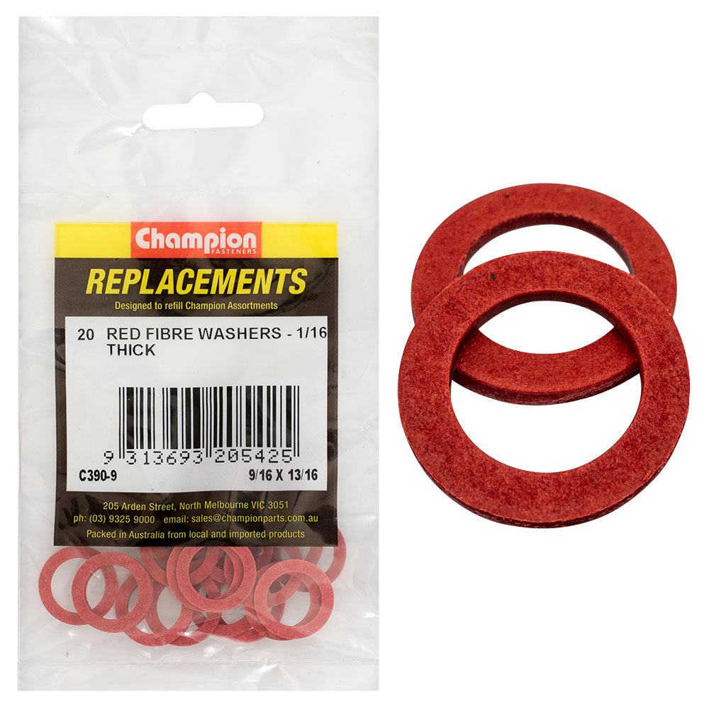 Champion 9/16in X 13/16in X 1/16in Red Fibre Washer -20Pk